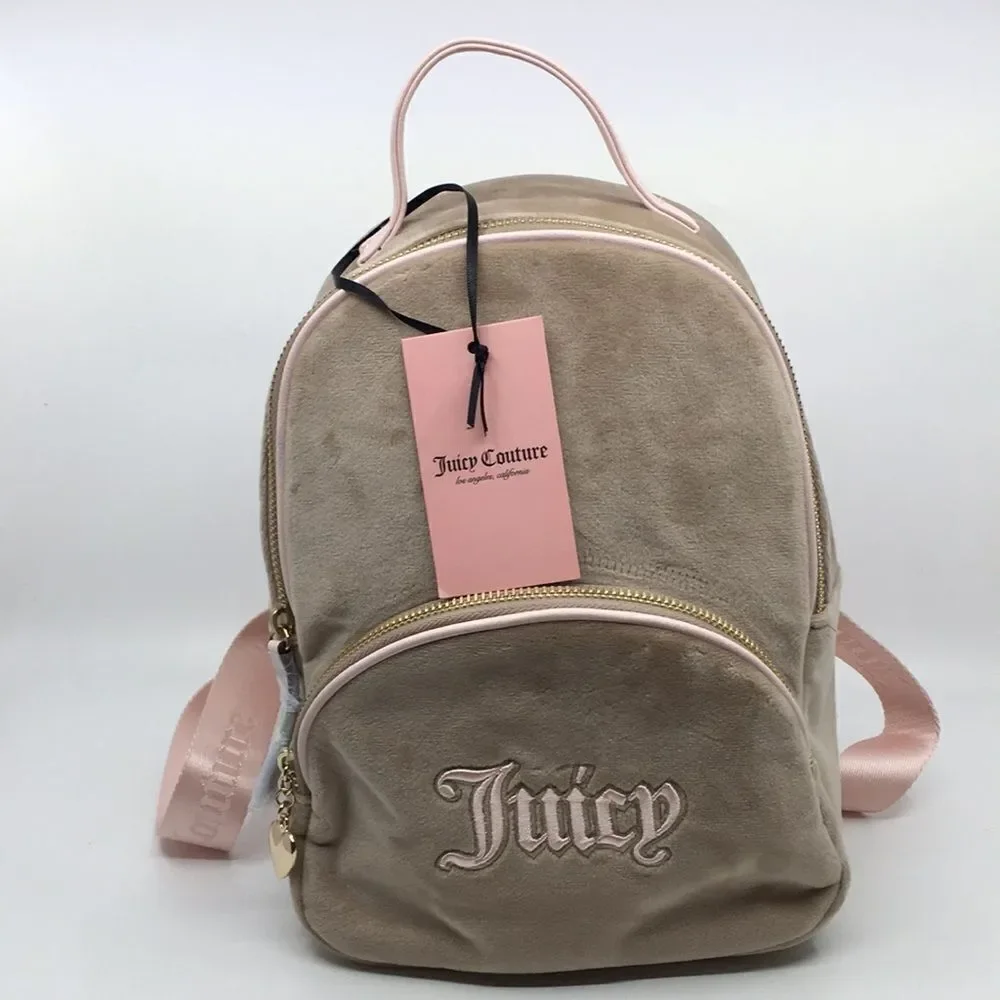 NWT Juicy Couture Queen Of Everything Backpack Velour Cafe/Powder Blush